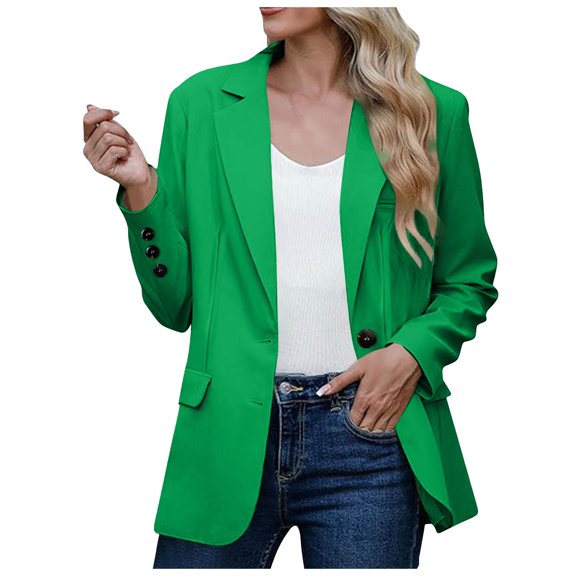 Zshosam Womens Bussiness Casual Blazers Open Front Long Sleeve Work Office Blazer Jacket Button Lapel Blazer Fall Fashion 2024(Green,XXL)