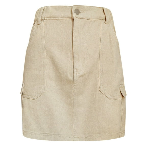 Zshosam Womens Cargo Skirt Low Waist Button Denim Mini Skirt Summer Y2k Jean Skirt with Pockets(Khaki,L)
