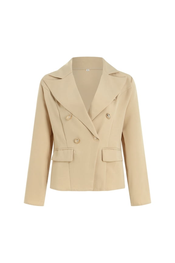 Womens Double Blazer Casual Open Front Lapel Collar Work Office Jackets Blazers(Khaki,M)