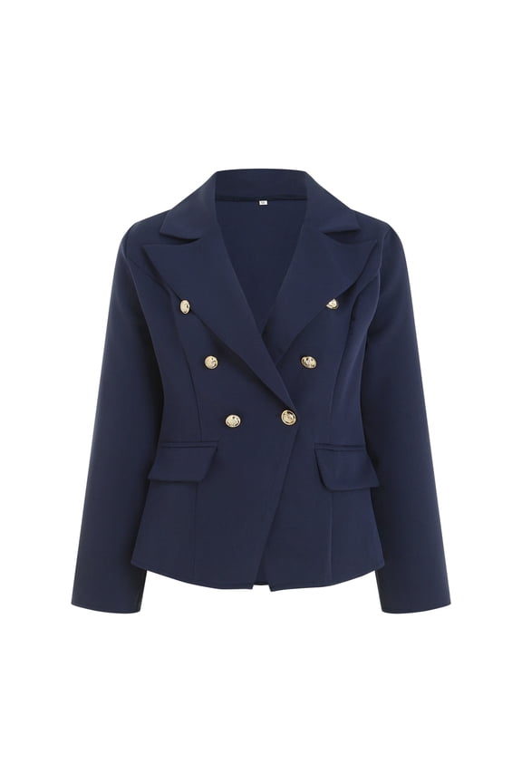 Womens Double Blazer Casual Open Front Long Sleeve Lapel Collar Work Office Jackets Blazers(Blue,S)