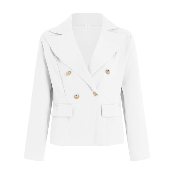 Zshosam Womens Double Blazer Casual Open Front Long Sleeve Lapel Collar Work Office Jackets Blazers(White,S)