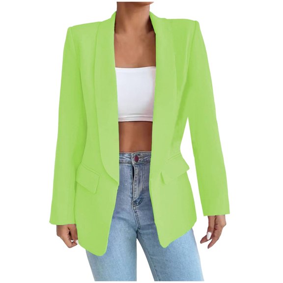 Zshosam Womens Long Sleeve Blazers Casual Open Front Button Slim Work Blazer Jacket(Green,XL)