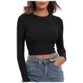 thumbnail image 1 of Zshosam Womens Long Sleeve Shirts Slim Fit Crew Neck Going Out Tops Basic Tees Trendy Fashion Fall Outfits 2024(Black,M), 1 of 7