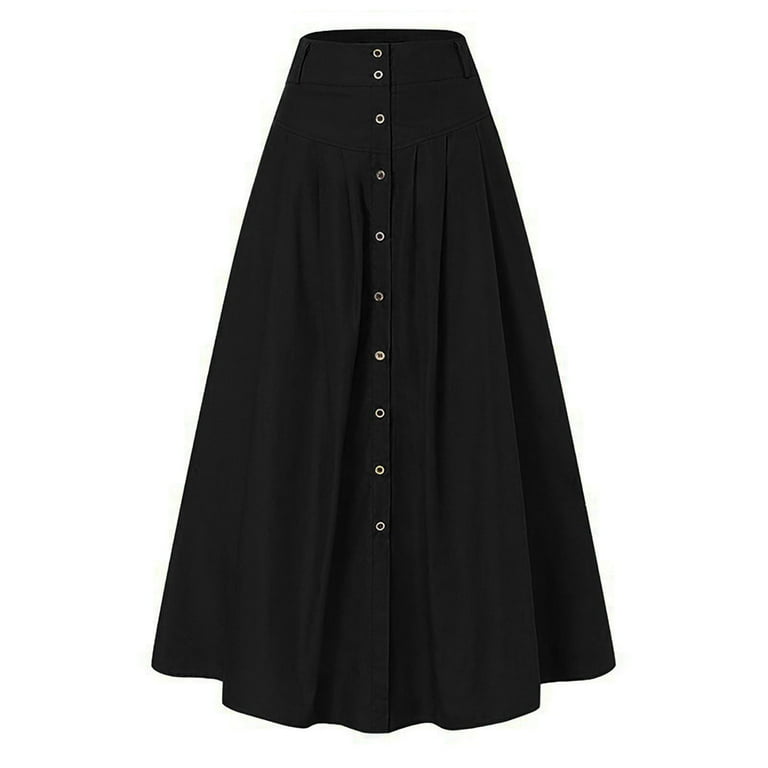 Zshosam Womens Midi Skirt Vintage Button Down Swing High Waisted