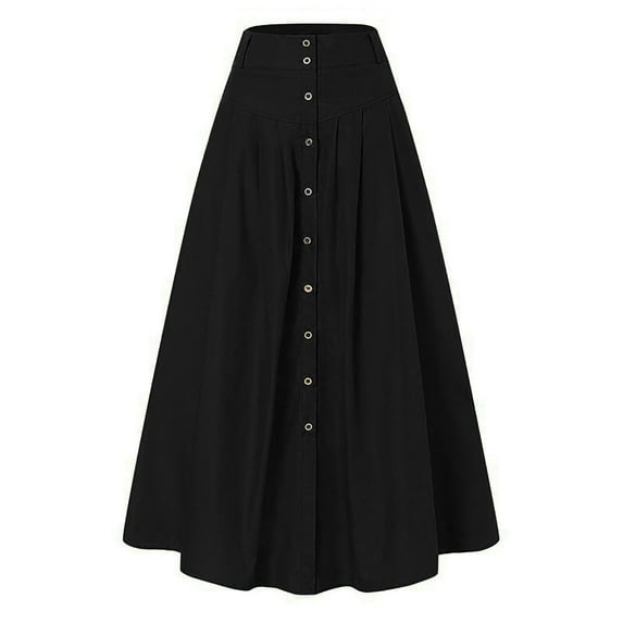Zshosam Womens Midi Skirt Vintage Button Down Swing High Waisted Slit Pleated Skirt(Black,XL)