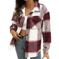 thumbnail image 1 of Zshosam Womens Plaid Jacket Long Sleeve Button Down Coat 2024 Fall Fashion Trendy Outfits(Wine,M), 1 of 6