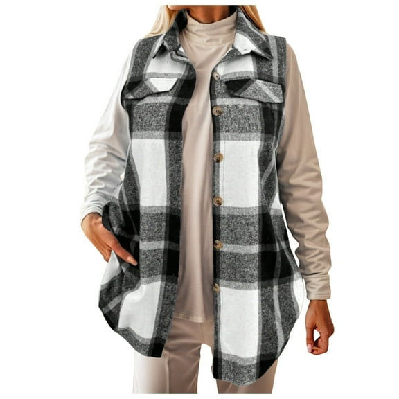 Zshosam Womens Plaid Vest for Women Fall Winter Sleeveless Blazer Jackets(Grey,XXL)