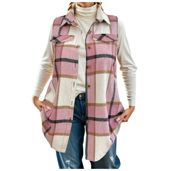 Zshosam Womens Plaid Vest for Women Fall Winter Sleeveless Blazer Jackets(Pink,L)