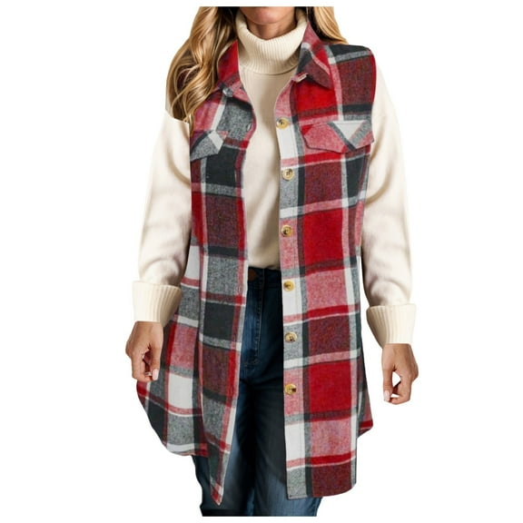 Zshosam Womens Plaid Vest for Women Fall Winter Sleeveless Blazer Jackets(Red,S)