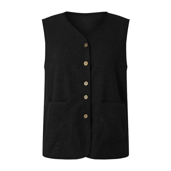 Zshosam Womens Vests Cozy Sleeveless Jacket Button Down Outerwear with Pocket(Black,M)