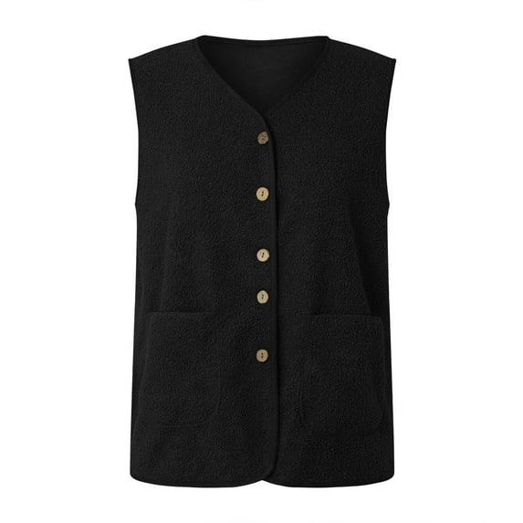 Zshosam Womens Vests Cozy Sleeveless Jacket Button Down Outerwear with Pocket(Black,S)