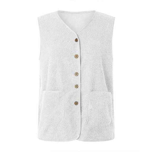 Zshosam Womens Vests Cozy Sleeveless Jacket Button Down Outerwear with Pocket(White,XL)