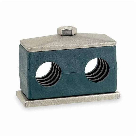 Vibration Dampening Beta Clamp, Twin, 3/8 in Pipe, Steel Clamp, Poly Cushion, Weld-On T2011S