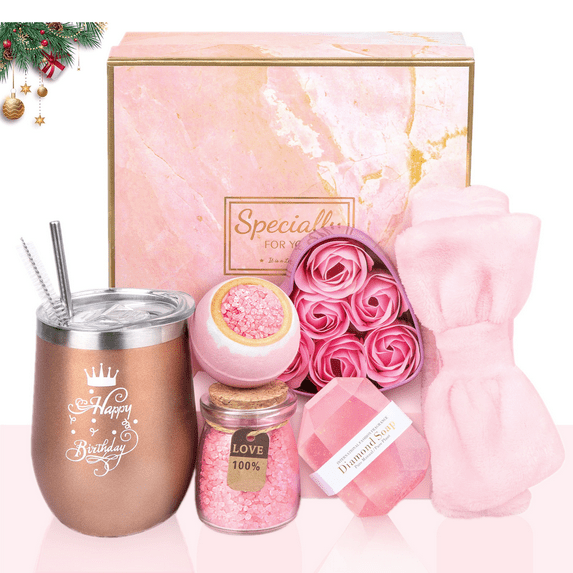 Zsiparty Gift Baskets for Women, 7 Pcs Rose Spa Basket Set, Gift Set for Christmas Valentine's Day, Beauty Holiday Birthday Gifts Idea for Her
