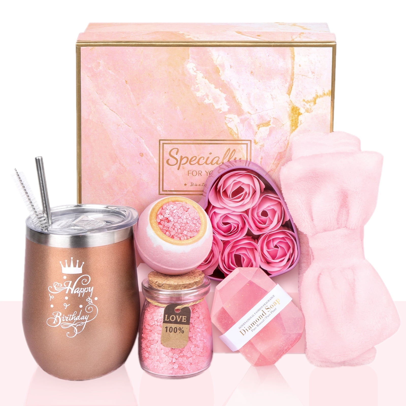 Zsiparty Gift Baskets for Women, 7 Pcs Rose Spa Basket Set, Gift Set for Christmas Valentine's Day, Beauty Holiday Birthday Gifts Idea for Her