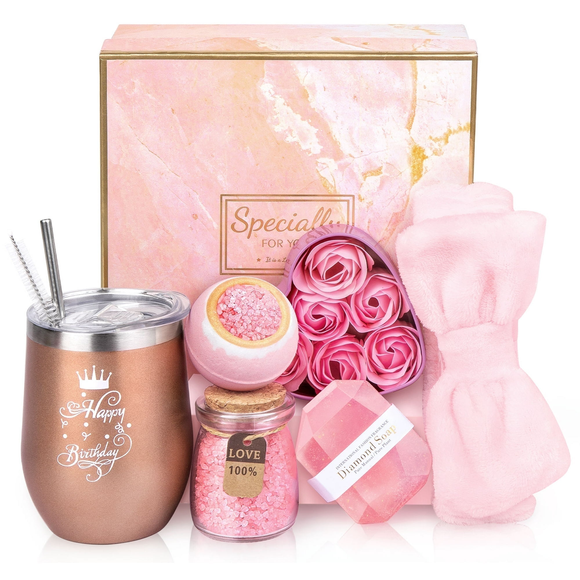 Zsiparty Gift Baskets for Women, 8 Pcs Happy Birthday Gifts Rose Relaxing Self Care Spa Mother's Day Gifts Set for Mom Wife Girlfriend Sister Her, Pink
