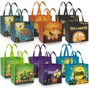 Zsiparty 12 Pcs Halloween Trick or Treat Bags with Handles, Gift Bags & Party Favor Bags for Kids, Non-Woven Reusable Bags for Halloween Gifts, 8.27 x 5.91 x 7.87 inches