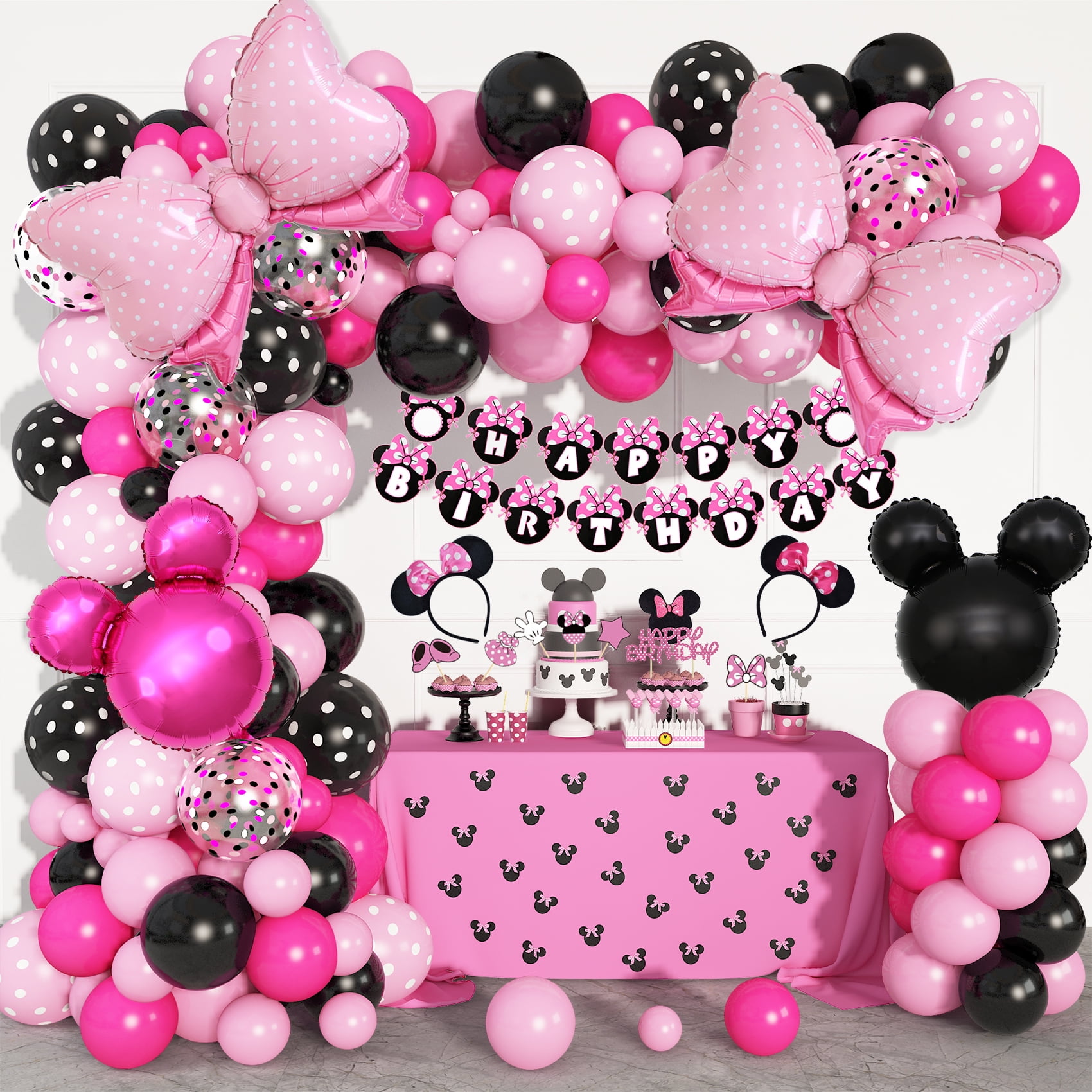 Zsiparty 124Pcs Minnie Mouse Balloon Arch Kit Pink Garland, Birthday