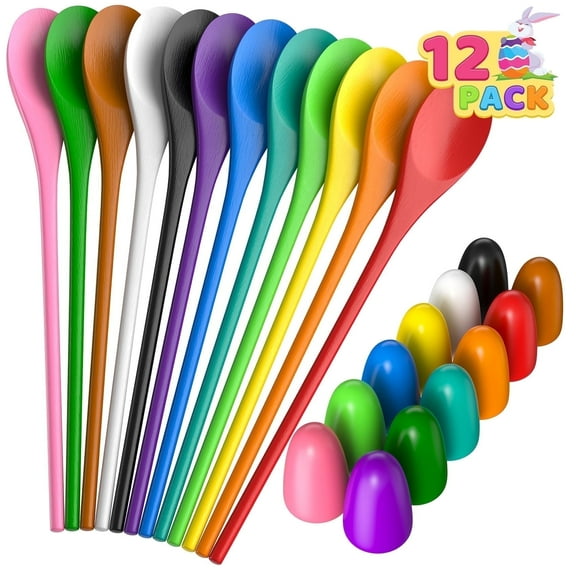 Zsiparty 24 Pcs Outdoor Games, 12 Players Egg and Spoon Race Game Set for Kids & Family, Yard Games, Lawn Games, Easter Games