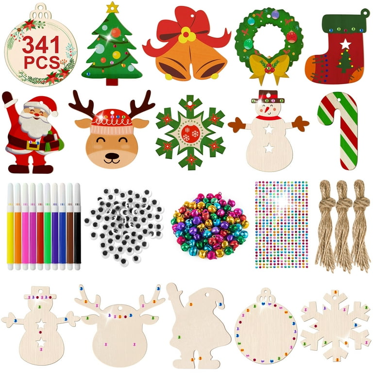 Zsiparty 341 Pcs Wooden Christmas Ornaments Unfinished, DIY Wooden  Ornaments to Paint for Christmas Tree Decorations 