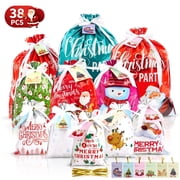 HiberyHom 38Pcs Christmas Gift Bags Assorted Sizes, Large Christmas Bags for Gifts, Christmas Bags with Tags for Holiday Wrapping