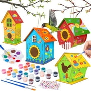 Zsiparty Bird House Kits Arts and Crafts for Kids, DIY Wooden Birdhouse Build and Paint Ages 4-12, Birthday Children's Day Gift, 4 Pack