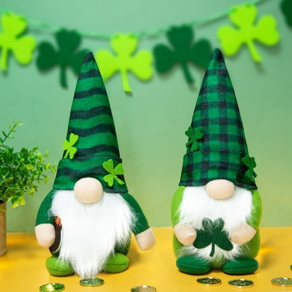 Zsiparty St Patricks Day Decorations, 2 Pcs Shamrock Gnomes Plush St Patricks Day Gifts for Home Table Decor, 11 inch (Green)