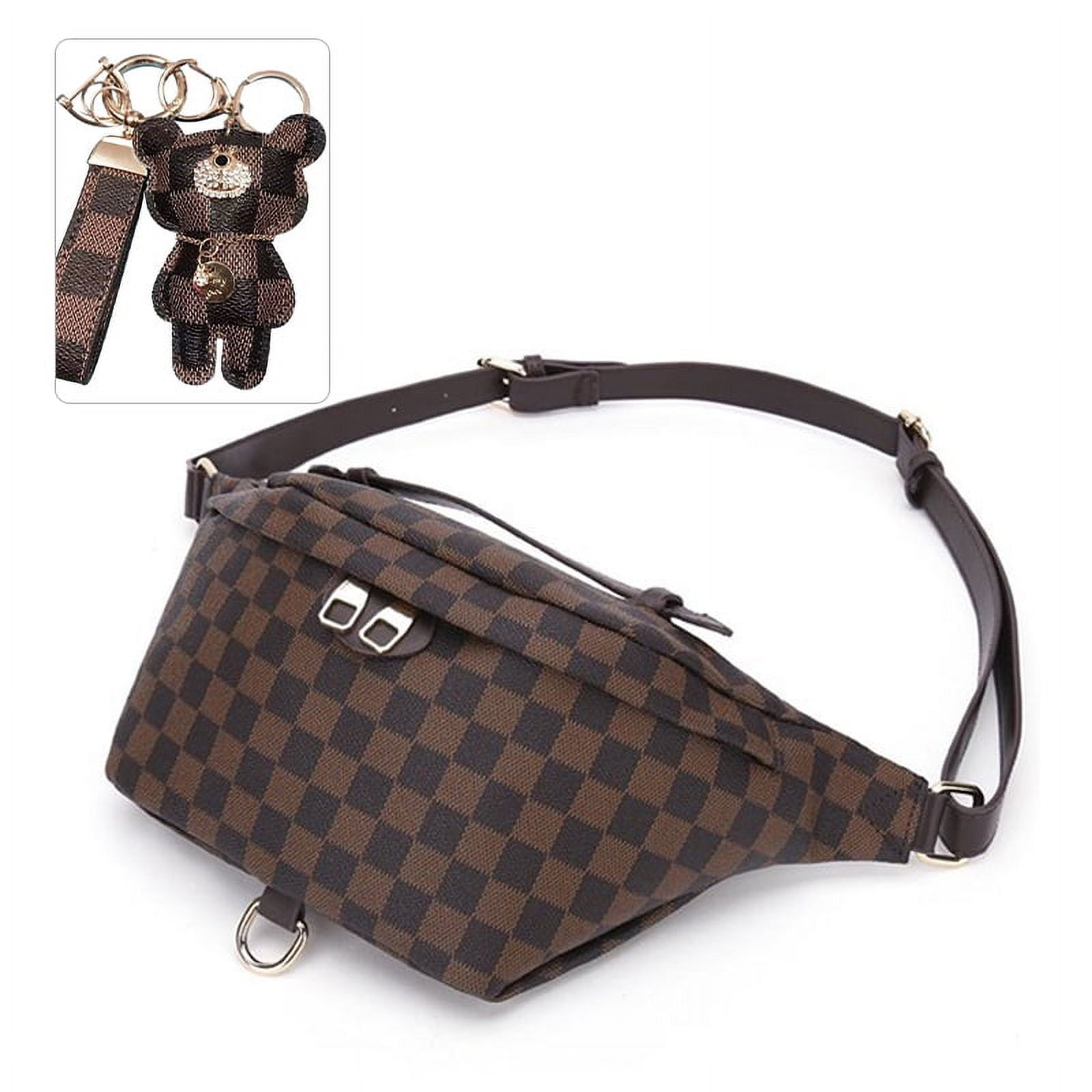 Zsoznqaky Triangle Brown Checkered Fanny Pack with Handle Womens Checkered Sling Purse Checkered Cross Body Waist Bag Crossbody Waist Pack Fashion