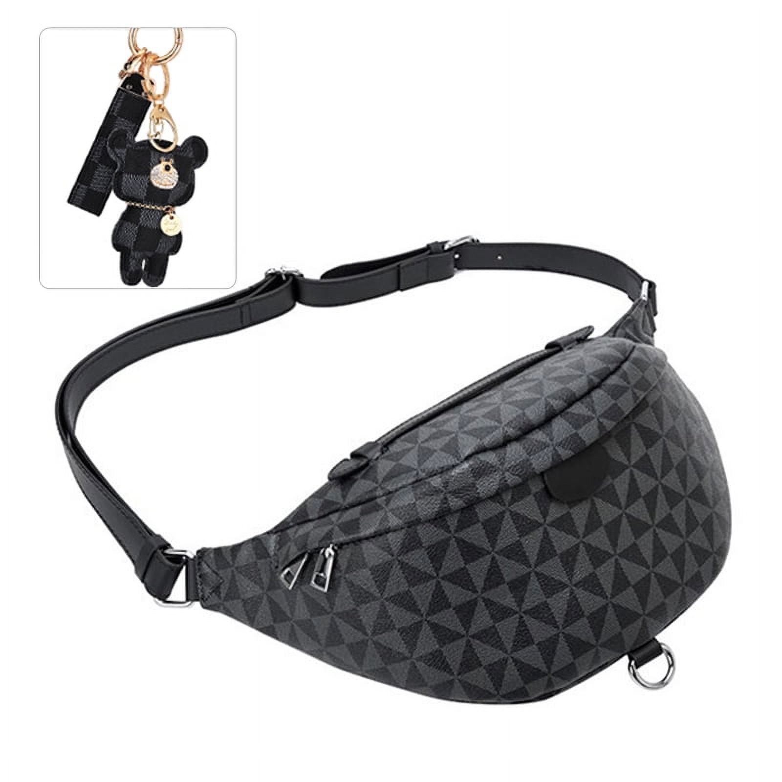 Zsoznqaky Triangle Black Checkered Fanny Pack Designer Inspired Fanny Pack  For Women Checkered Crossover Bag Checkered Sling Bag Leather Fanny Pouch  High Fashion Purse Checkered Bag Sports Waist Pouch 