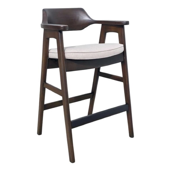Zsy Barstool Chair w Curved Back-Java Brown Birch Wood-Sand White