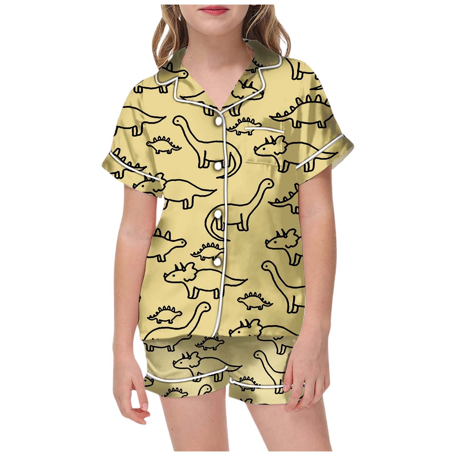 RAINING DINOSAUR GIRLS LONG SLEEVES PYJAMA SET - YELLOW