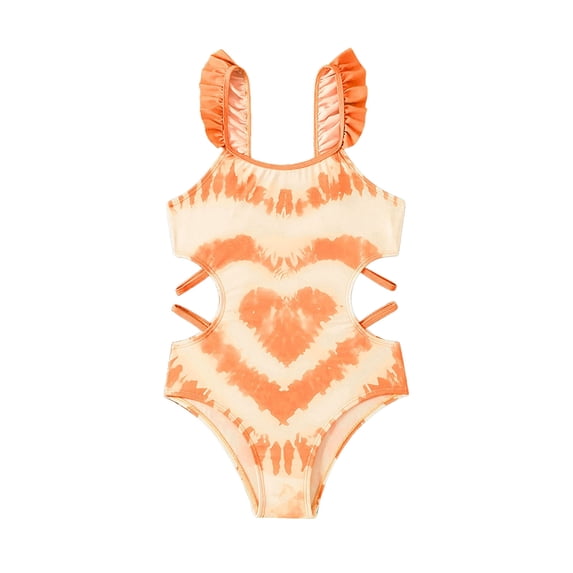 Zszcpp Baby Girl Bathing Suits Tankinis Ruffle Solid Side Waist Hollow Out Heart Print Lovely Faddish Swimsuit Sets Swimwear