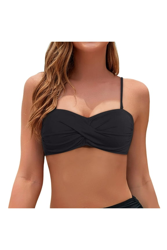 Bikini Tops For Women Tube Sleeveless Classsic Design Detachable Bandeau Strapless Simple Bathing Suit Tops Swimsuit Tops