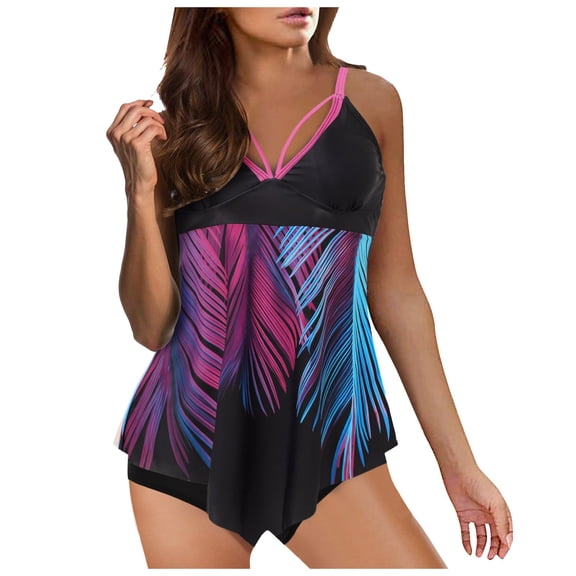 Zszcpp Bikinis Sets For Women Plus Size Latest One Piece Leaf Print Spaghetti Strap Conservative Slimming Hot Spring Beach Swimsuit Sets Swimwear