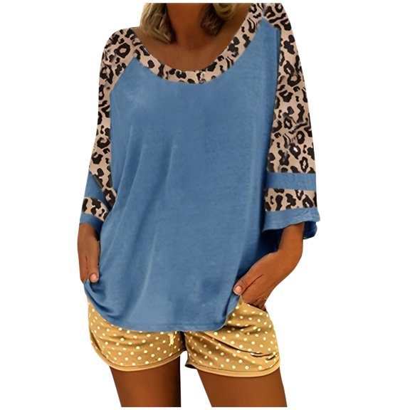 Zszcpp Casual Tops For Women Long Sleeve Leopard Print T-Shirt Patchwork Plus Size Outerwear Soble Casual Blouses