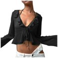 thumbnail image 1 of Zszcpp Casual Tops For Women Long Sleeve Sheer Lightweight Tie Front Cardigan Ruffles Cover Ups Blouse Casual Blouses, 1 of 8
