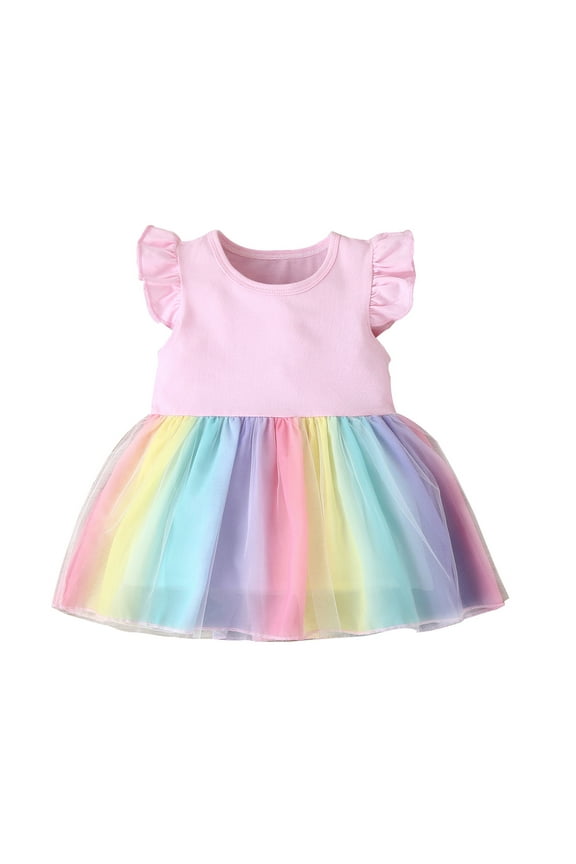 Coming Home Outfit Girl Dress Sets Girls Sleeveless Solid Round Neck Tops Rainbow Multicolor Mesh Dresses Suit Ball Gown Clothe Suits Sets