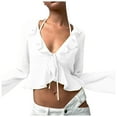 thumbnail image 1 of Zszcpp Going Out Tops For Women Long Sleeve Sheer Lightweight Tie Front Cardigan Ruffles Cover Ups Blouse Casual Blouses, 1 of 8