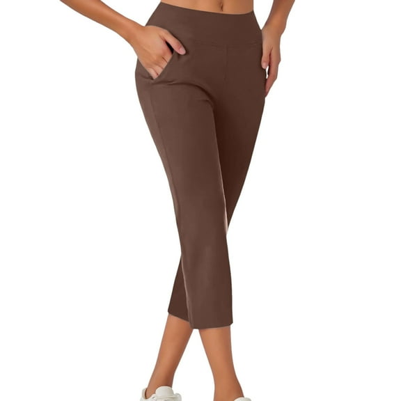 Zszcpp High Waisted Capri Pants Women Yoga Knitted Calf Length Solid Color Pockets Leisure Baggy Faddish Trousers Casual Trouser