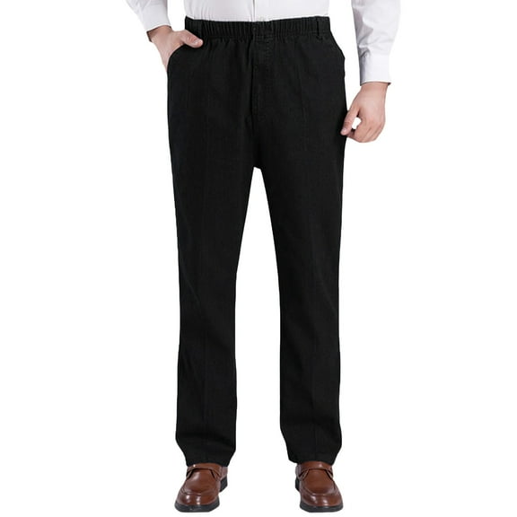 Zszcpp High Waisted Pants Men Leisure Jean Pants Long Solid Minimalist Elastic Wasit Denim Loose Plus Size Lounge Trousers Casual Trouser