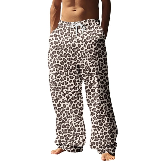 Zszcpp High Waisted Pants Men Vacation Straight Leg Going Out Digital 3D Leopard Print Long Softable Trousers Casual Trouser