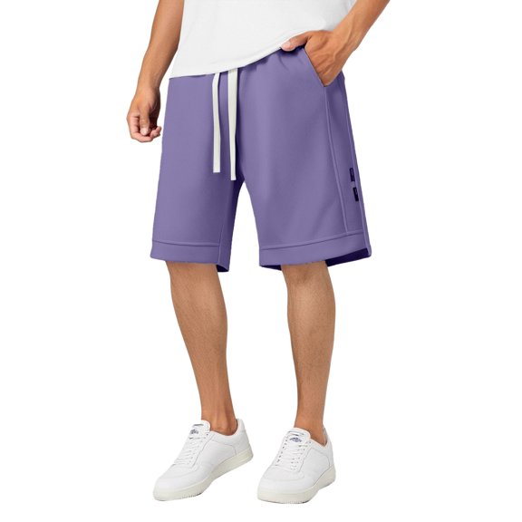 Zszcpp High Waisted Shorts Men Closed Rope Sports Basketball Knee Length Color Matching Basic Style Lounge Trousers Casual Trouser