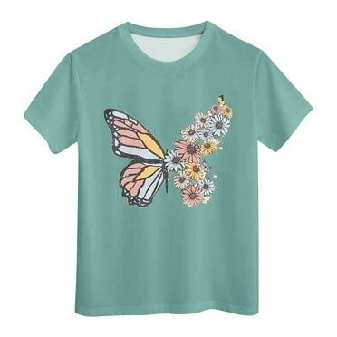 Zszcpp Infant Girl T Shirts Short Sleeve Sweet Butterfly Print Adorable Crewneck Tees Cool Blouse Kids Going Out Tops