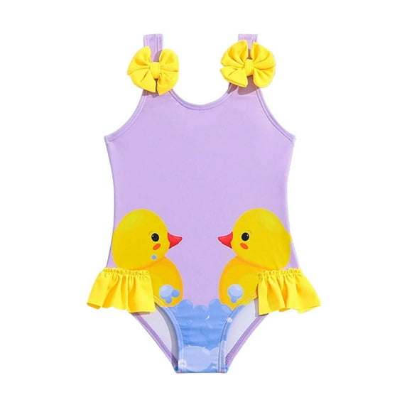 Zszcpp Litter Girls Tankinis 1Pc Swimming Summer Solid Cartoon Duck Print Bow Swimwear With Adjustable Shoulder Straps Swimming Holiday Swimsuit Sets