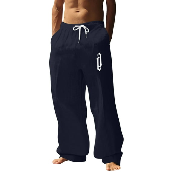 Zszcpp Men'S Casual Pants Long Closed Rope Solid Vogue Daily Digital 3D Social Number Print Lounge Trousers Casual Trouser