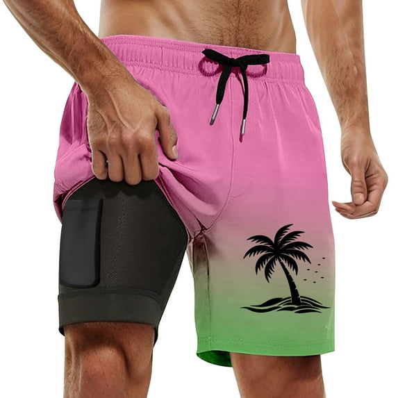 Zszcpp Men'S Shorts Casual Drawstring Trendy Pockets Large Size Swim Trunks Coconut Tree Quick Drying Trousers Casual Trouser