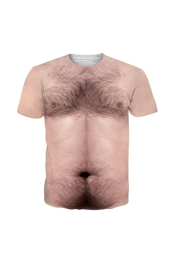 Men T Shirts Round Neck Pattern Hairy Chest Tshirt Short Sleeved 3D Printed Blouse Tops