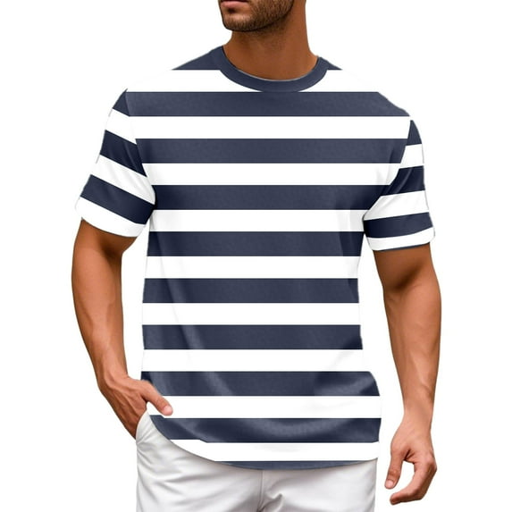 Zszcpp Mens Graphic T Shirts Round Neck Plus Size Color Blocked T-Shirt Striped Sports Short Sleeved Casual Tops Casual Blouses