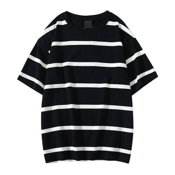 Zszcpp Mens T Shirts Loose Fit Baggy Simple Short Sleeved T-Shirt Round Neck Color Blocked Striped Casual Tops Casual Blouses