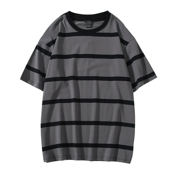 Zszcpp Mens T Shirts Loose Fit Baggy Simple Short Sleeved T-Shirt Round Neck Color Blocked Striped Casual Tops Casual Blouses